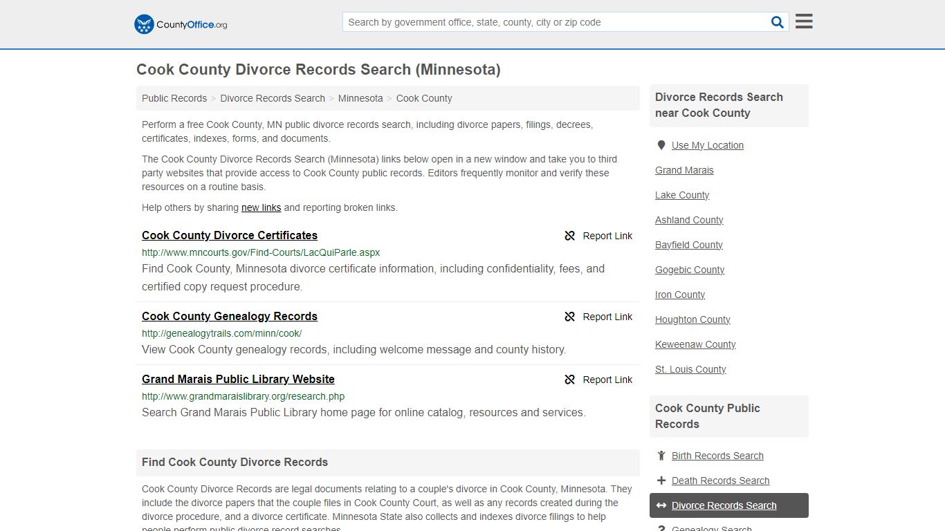 Cook County Divorce Records Search (Minnesota) - County Office